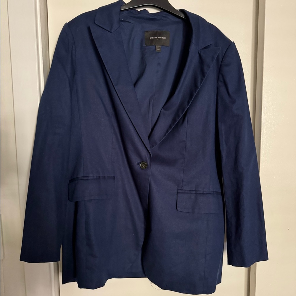 Banana Republic Factory Linen Blend Blazer - Navy